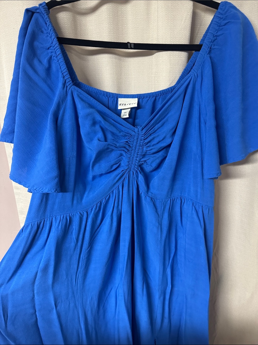 Ava & Viv Bright Blue Ruched Front Off-Shoulder Tunic
